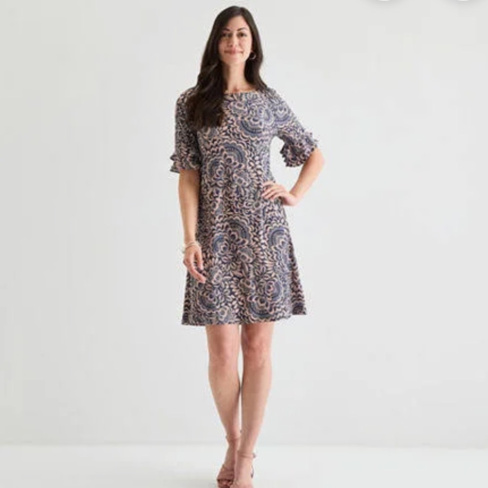 Perceptions Navy and Beige Floral Swing Dress